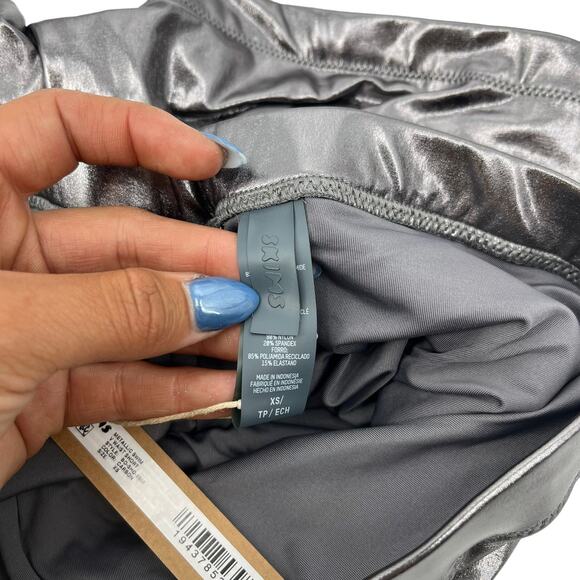 SKIMS Metallic Silver Grey Swim V Waist Short Carbon Ruched Stretch Lined XS NEW - Picture 5 of 8